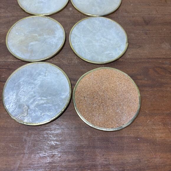 Vintage Capiz Set Of 6 White Shell Coasters - Picture 4 of 4